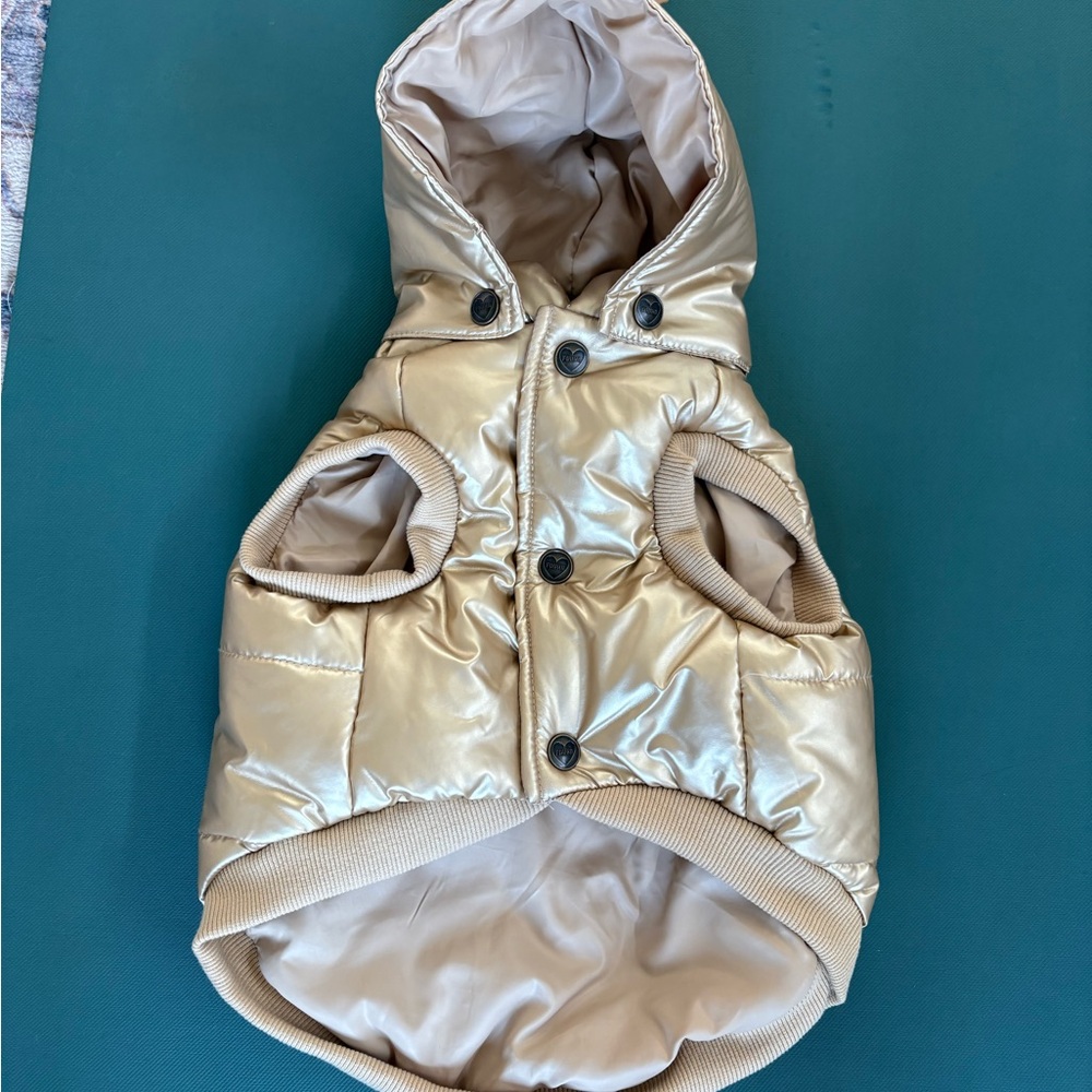 NWT Found My Animal Gold Quilted Dog Jacket with Removavle Hood (M)